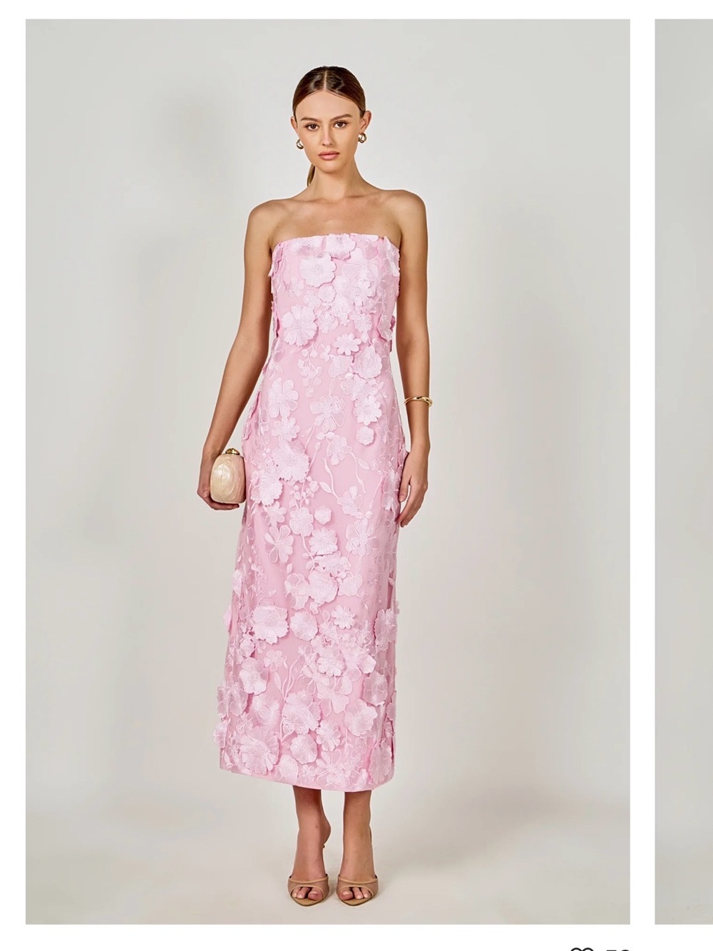Endless Rose Pink Strapless Floral-Appliqué Midi Dress